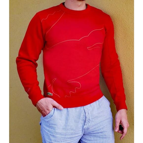 Lacoste Sport Red Sweatshirt M Men’s Crewneck Logo Graphic Athletic Streetwear - Picture 3 of 8